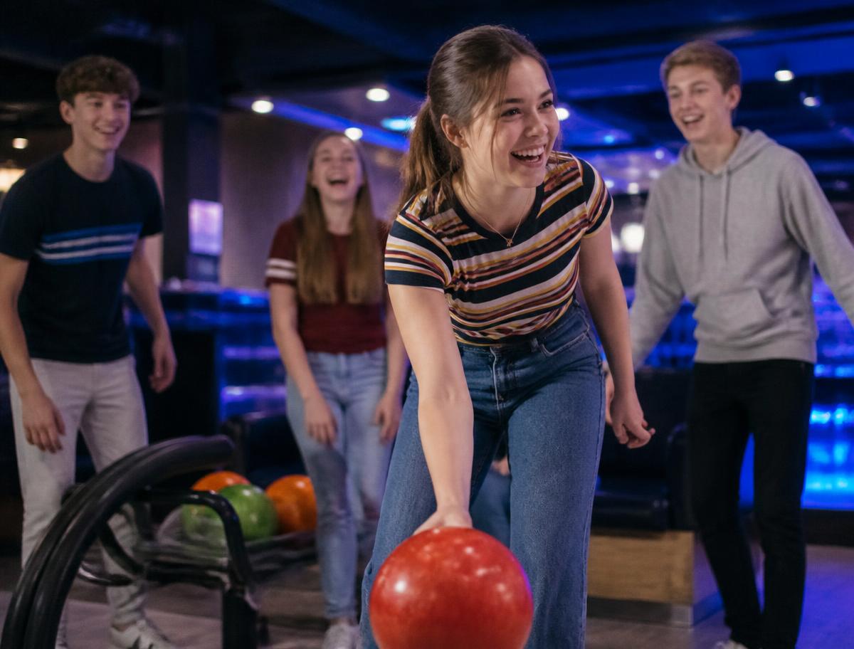 Adolescentes jogando boliche juntos