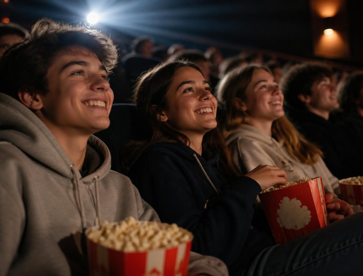 Adolescentes assistindo a um filme no cinema